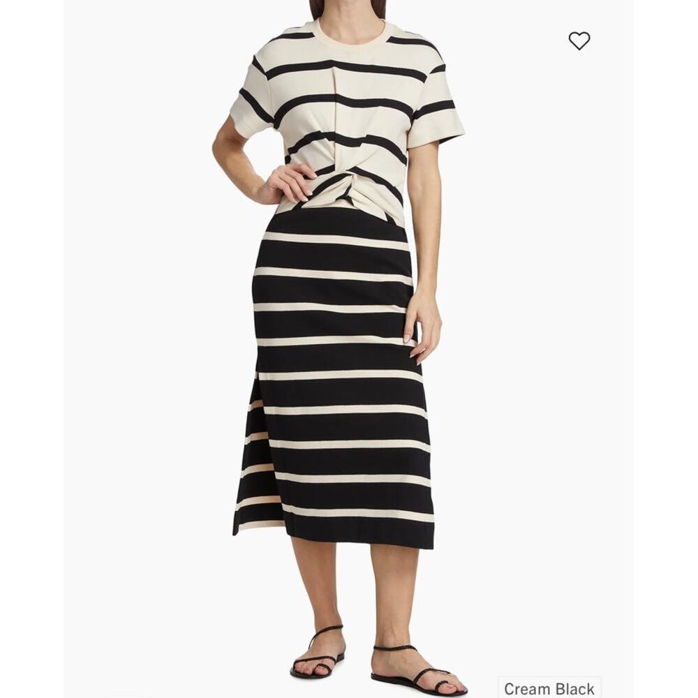 Tanya Taylor | Willow Stripe Cotton Knit Twist Front Midi Dress Plus Size 3X